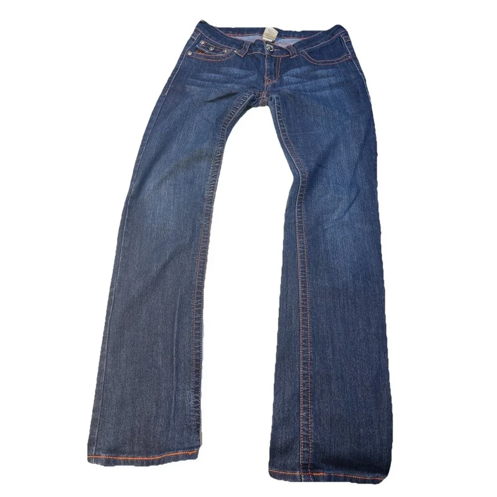 True Religion Joey Super T Jeans Men's 30x32 Dark Wash Flap Pocket Orange Stitch
